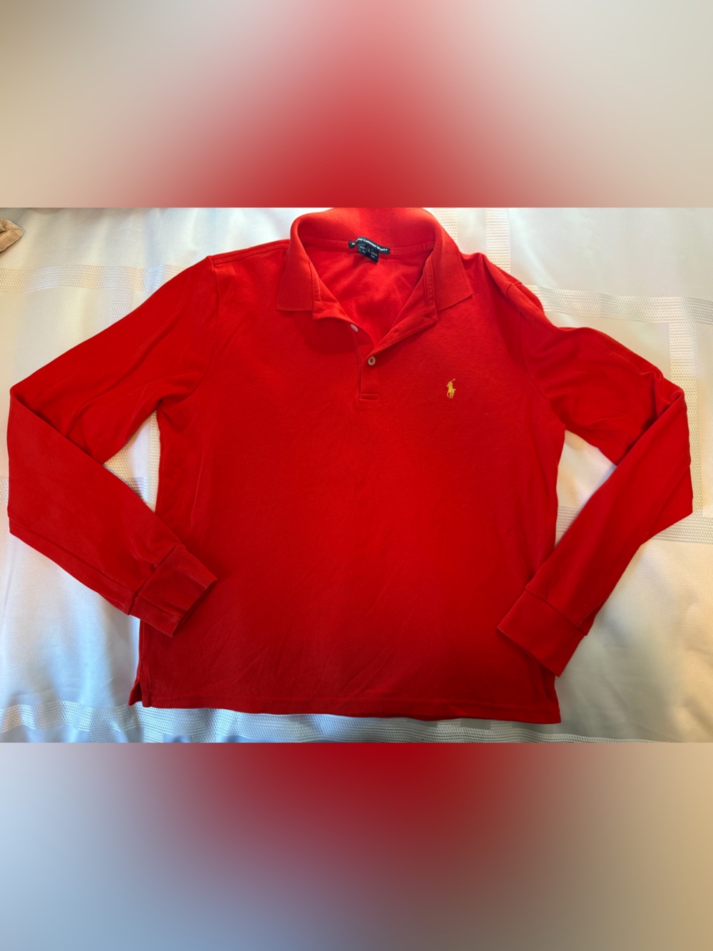 EUC, Ralph Lauren Sport Red Long Sleeve Polo with Gold emblem